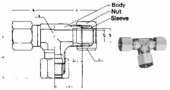 UNION TEE FLARELESS BRASS, 8MMXPF1/4